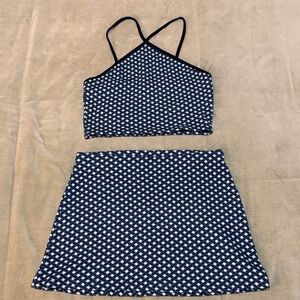 Zara Blue and White Cross Strap Skirt Set